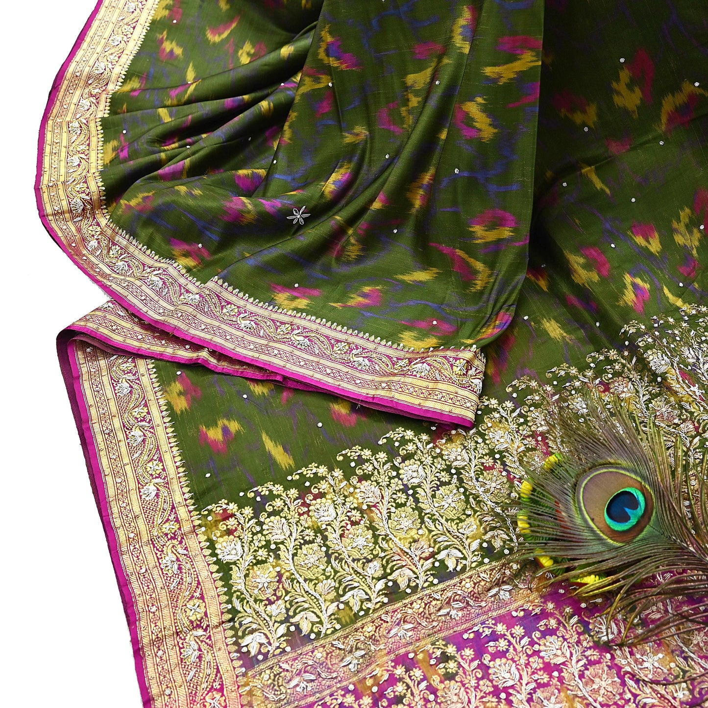 Vintage Multi Heavy Wedding Sari Pure Satin Silk Woven Banarasi Tanchoi Embroidered Sarees 5Yd Craft Fabric Golden Zari Ethnic Dress Making