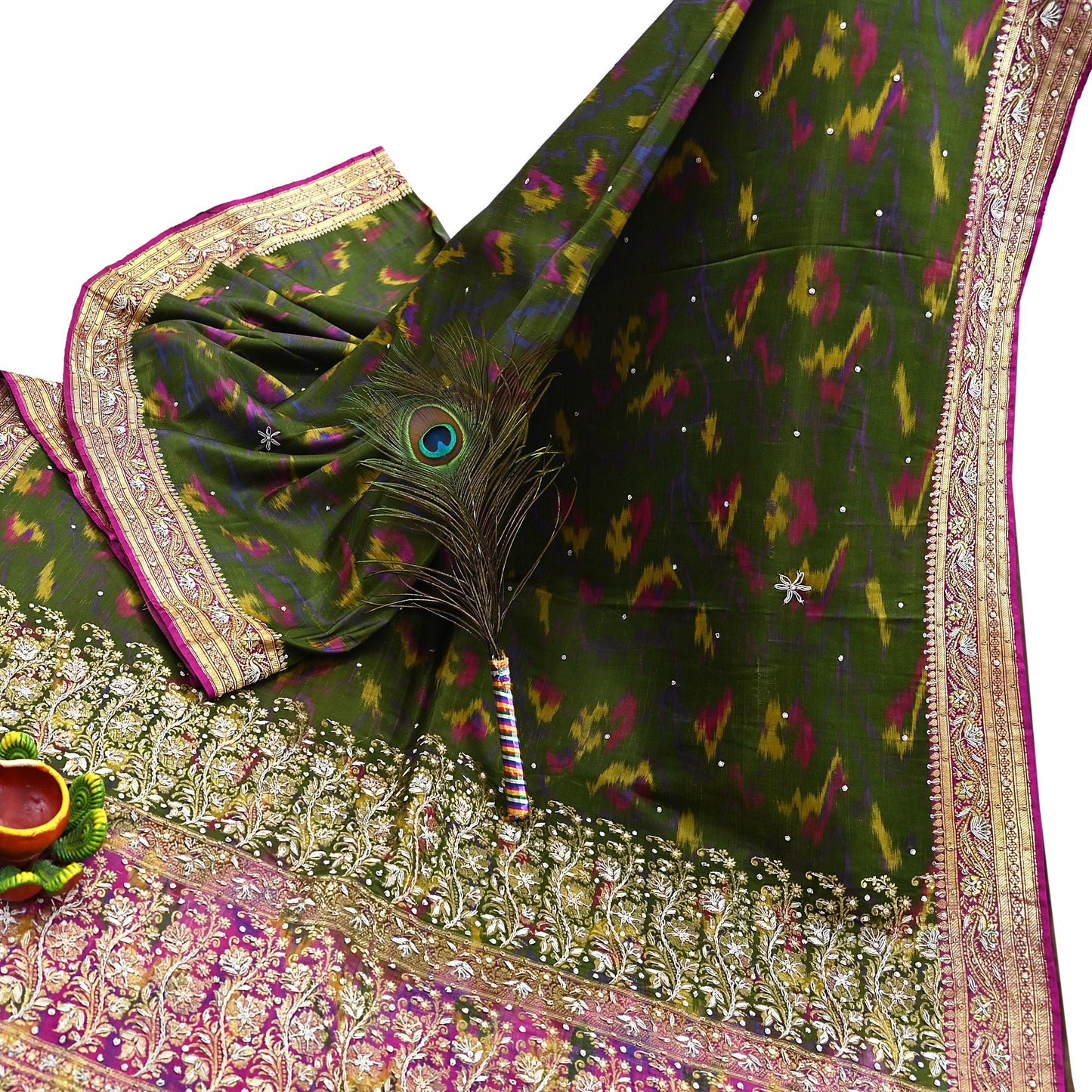 Vintage Multi Heavy Wedding Sari Pure Satin Silk Woven Banarasi Tanchoi Embroidered Sarees 5Yd Craft Fabric Golden Zari Ethnic Dress Making