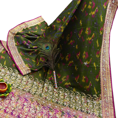 Vintage Multi Heavy Wedding Sari Pure Satin Silk Woven Banarasi Tanchoi Embroidered Sarees 5Yd Craft Fabric Golden Zari Ethnic Dress Making