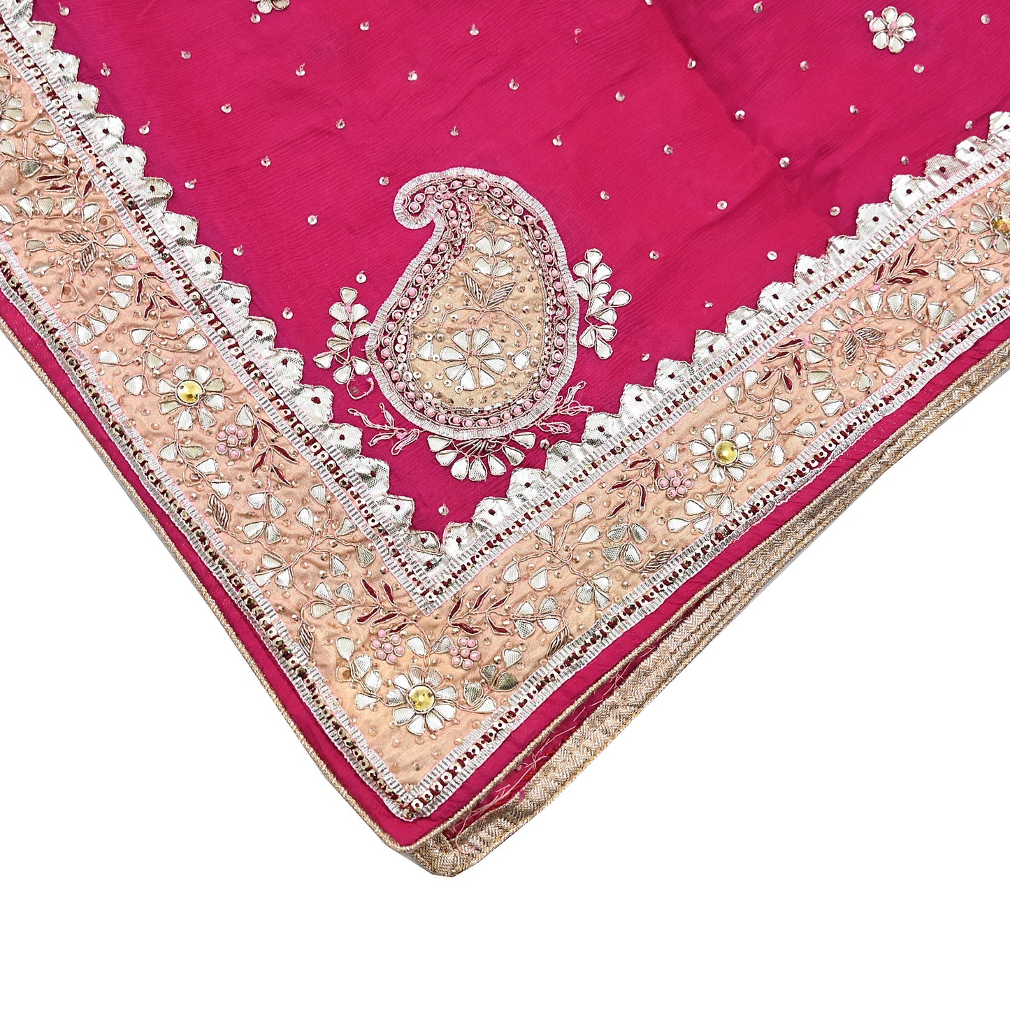 Indian Women Vintage Heavy Pink Dupatta Pure silk Long Stole Hand Embroidered Hijab Scarves Veil Wrap Gota Patti