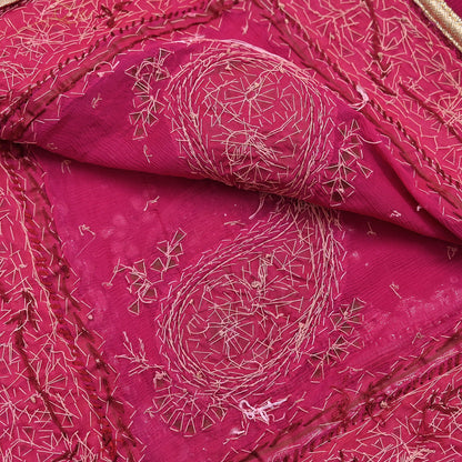 Indian Women Vintage Heavy Pink Dupatta Pure silk Long Stole Hand Embroidered Hijab Scarves Veil Wrap Gota Patti