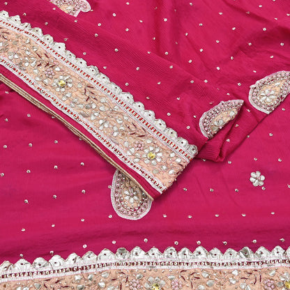 Indian Women Vintage Heavy Pink Dupatta Pure silk Long Stole Hand Embroidered Hijab Scarves Veil Wrap Gota Patti