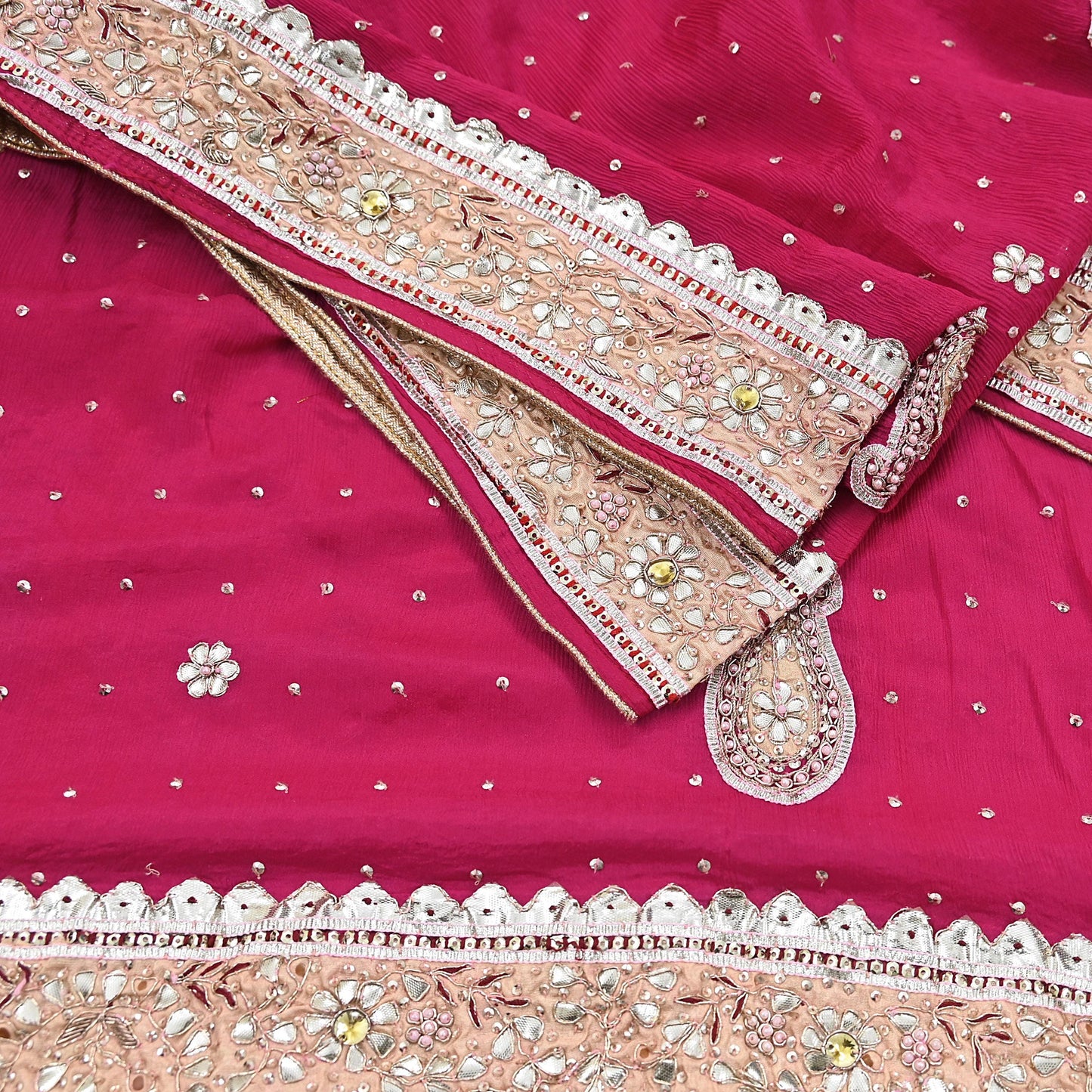 Indian Women Vintage Heavy Pink Dupatta Pure silk Long Stole Hand Embroidered Hijab Scarves Veil Wrap Gota Patti