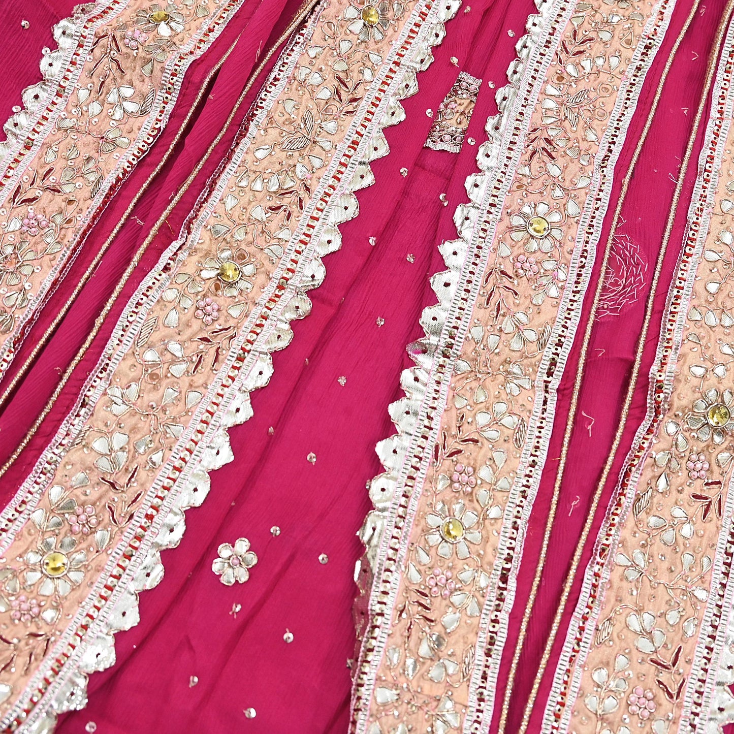 Indian Women Vintage Heavy Pink Dupatta Pure silk Long Stole Hand Embroidered Hijab Scarves Veil Wrap Gota Patti