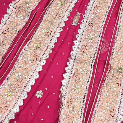Indian Women Vintage Heavy Pink Dupatta Pure silk Long Stole Hand Embroidered Hijab Scarves Veil Wrap Gota Patti