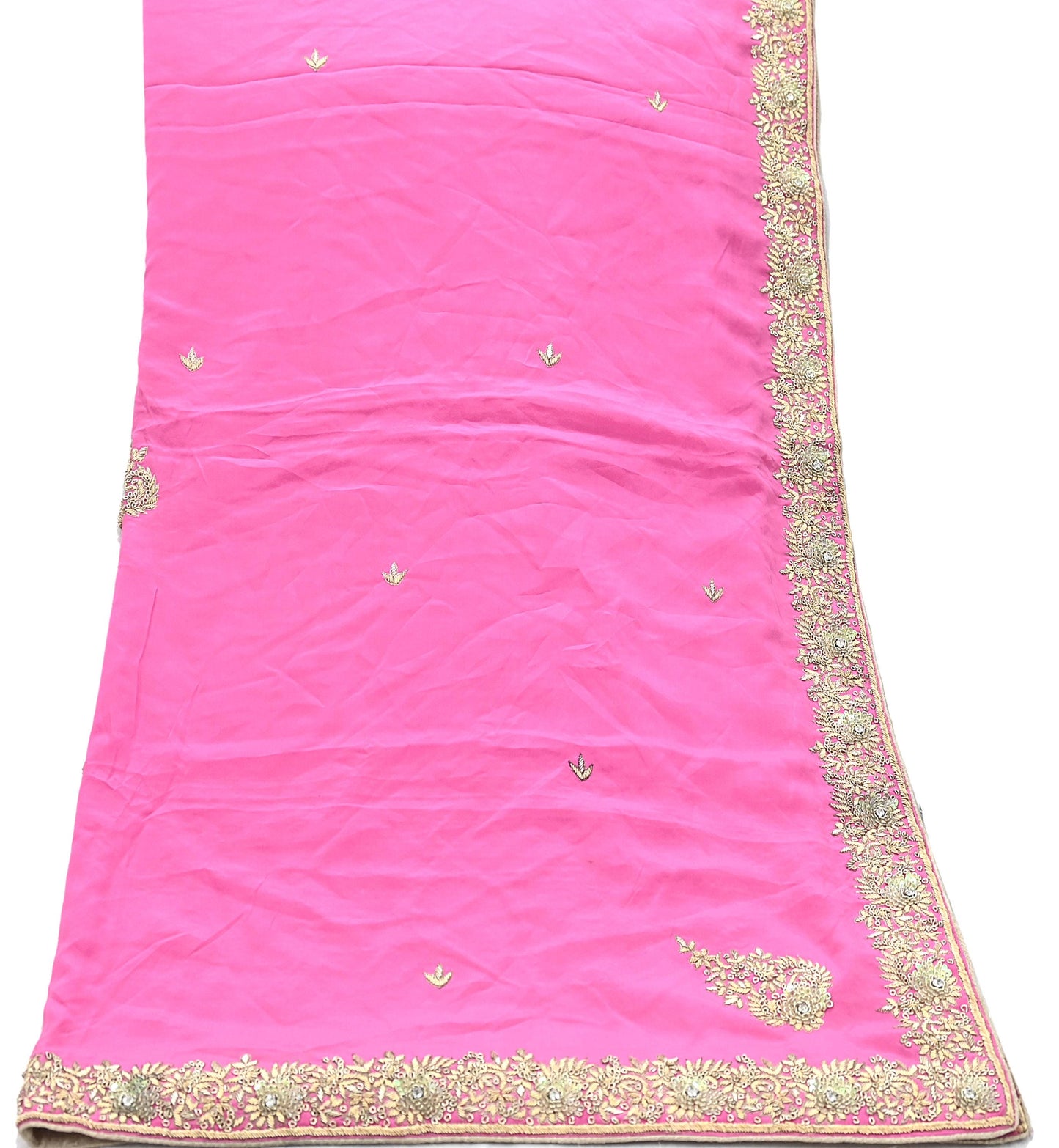 Indian Vintage Heavy Pink Dupatta Pure Crepe Silk Long Stole Hand Embroidered Scarves Dabka Zardozi Zari Scarves Wedding/ Bridal Veil