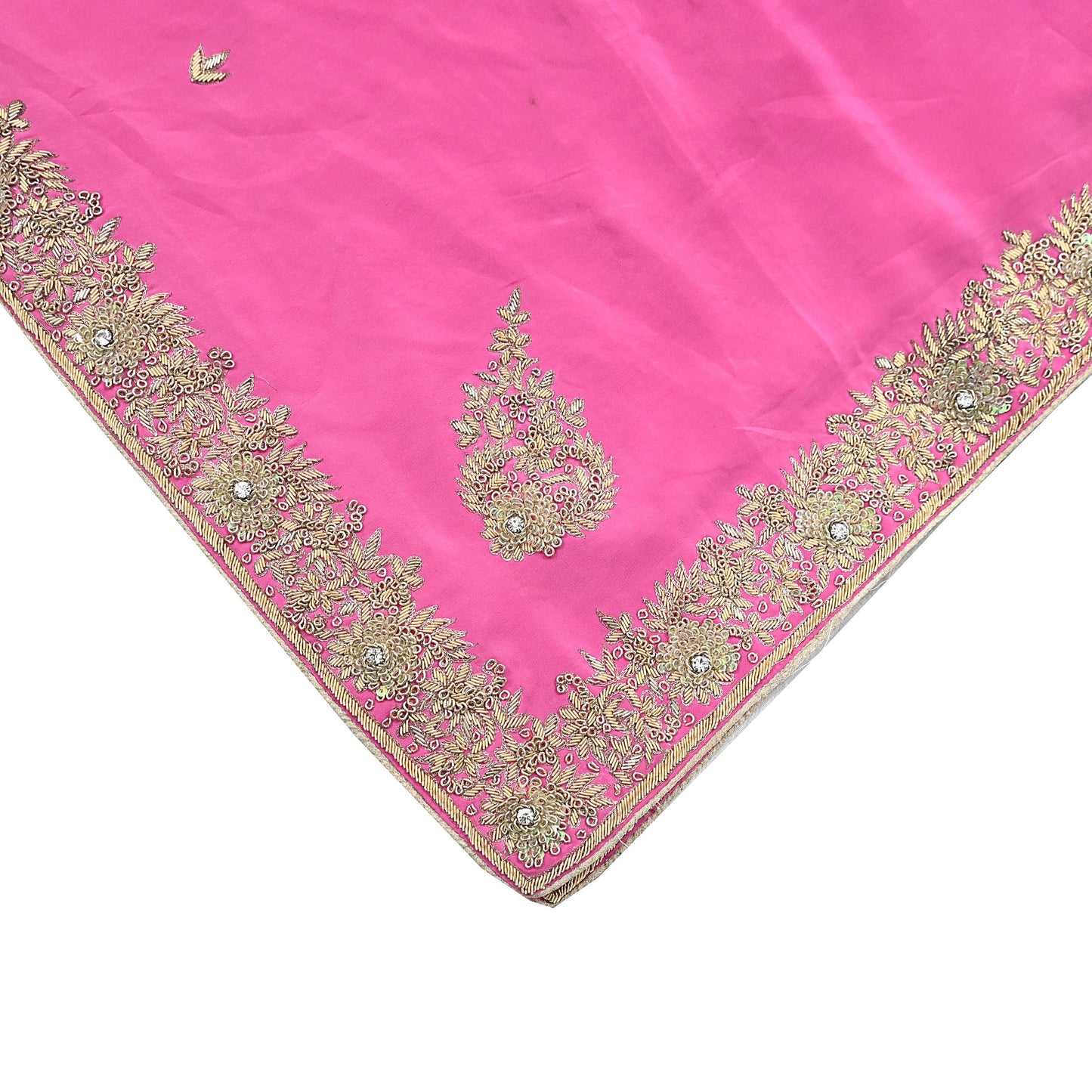 Indian Vintage Heavy Pink Dupatta Pure Crepe Silk Long Stole Hand Embroidered Scarves Dabka Zardozi Zari Scarves Wedding/ Bridal Veil
