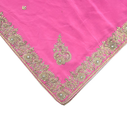 Indian Vintage Heavy Pink Dupatta Pure Crepe Silk Long Stole Hand Embroidered Scarves Dabka Zardozi Zari Scarves Wedding/ Bridal Veil