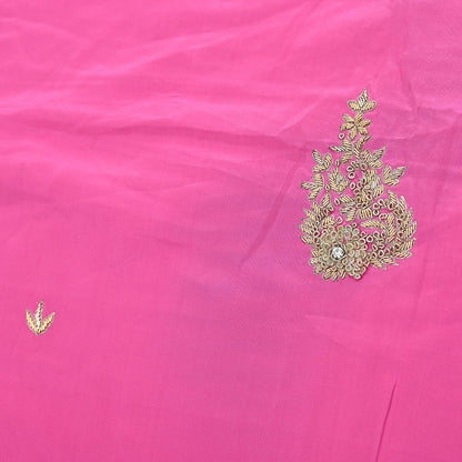 Indian Vintage Heavy Pink Dupatta Pure Crepe Silk Long Stole Hand Embroidered Scarves Dabka Zardozi Zari Scarves Wedding/ Bridal Veil