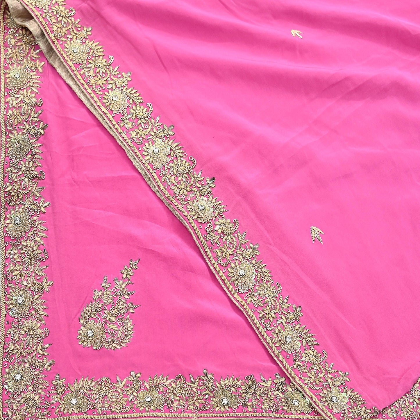 Indian Vintage Heavy Pink Dupatta Pure Crepe Silk Long Stole Hand Embroidered Scarves Dabka Zardozi Zari Scarves Wedding/ Bridal Veil