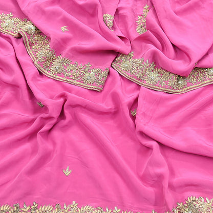 Indian Vintage Heavy Pink Dupatta Pure Crepe Silk Long Stole Hand Embroidered Scarves Dabka Zardozi Zari Scarves Wedding/ Bridal Veil