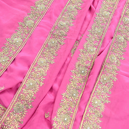 Indian Vintage Heavy Pink Dupatta Pure Crepe Silk Long Stole Hand Embroidered Scarves Dabka Zardozi Zari Scarves Wedding/ Bridal Veil