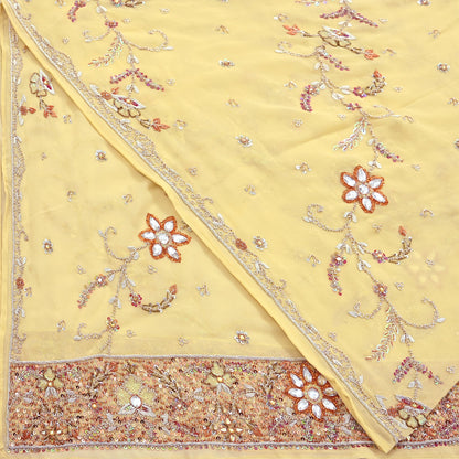 Indian Vintage Heavy yellow Bridal Dupatta Pure Georgette Silk Hand Embroidered Zardozi, Dabka, Zari Work Party Wear Long Stole