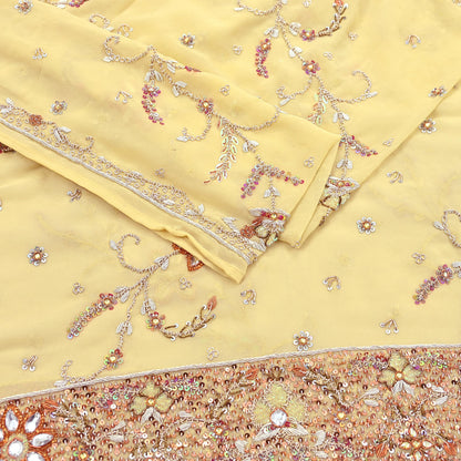 Indian Vintage Heavy yellow Bridal Dupatta Pure Georgette Silk Hand Embroidered Zardozi, Dabka, Zari Work Party Wear Long Stole
