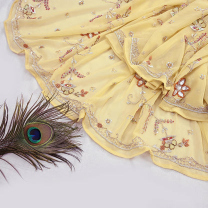 Indian Vintage Heavy yellow Bridal Dupatta Pure Georgette Silk Hand Embroidered Zardozi, Dabka, Zari Work Party Wear Long Stole