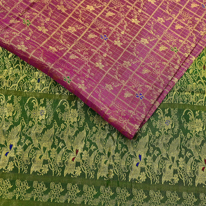 Indian Vintage Heavy pink & green Kanjivaram Saree 100% Pure Silk Sari Metallic Golden Zari 5Yd Floral Crafting Dress making