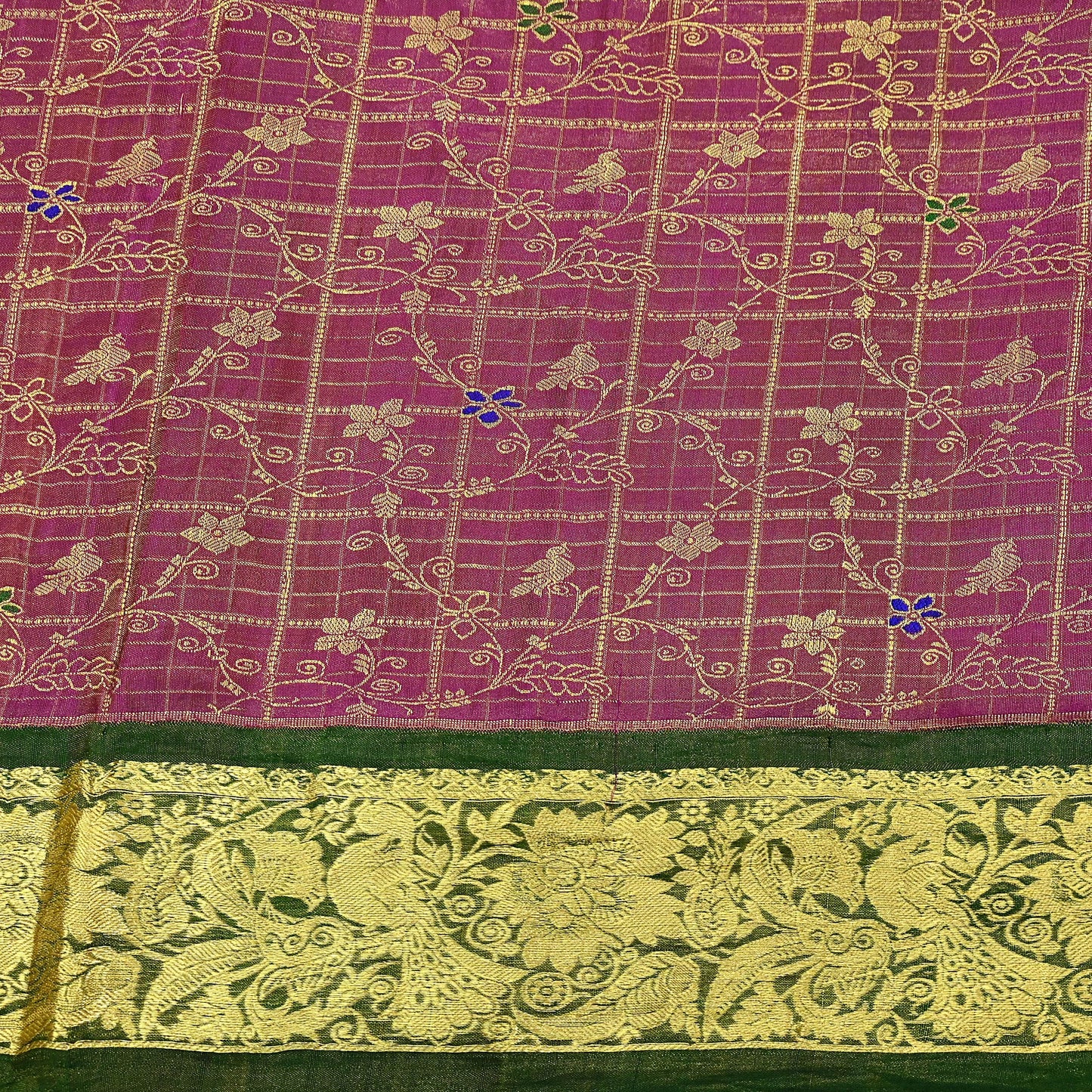 Indian Vintage Heavy pink & green Kanjivaram Saree 100% Pure Silk Sari Metallic Golden Zari 5Yd Floral Crafting Dress making