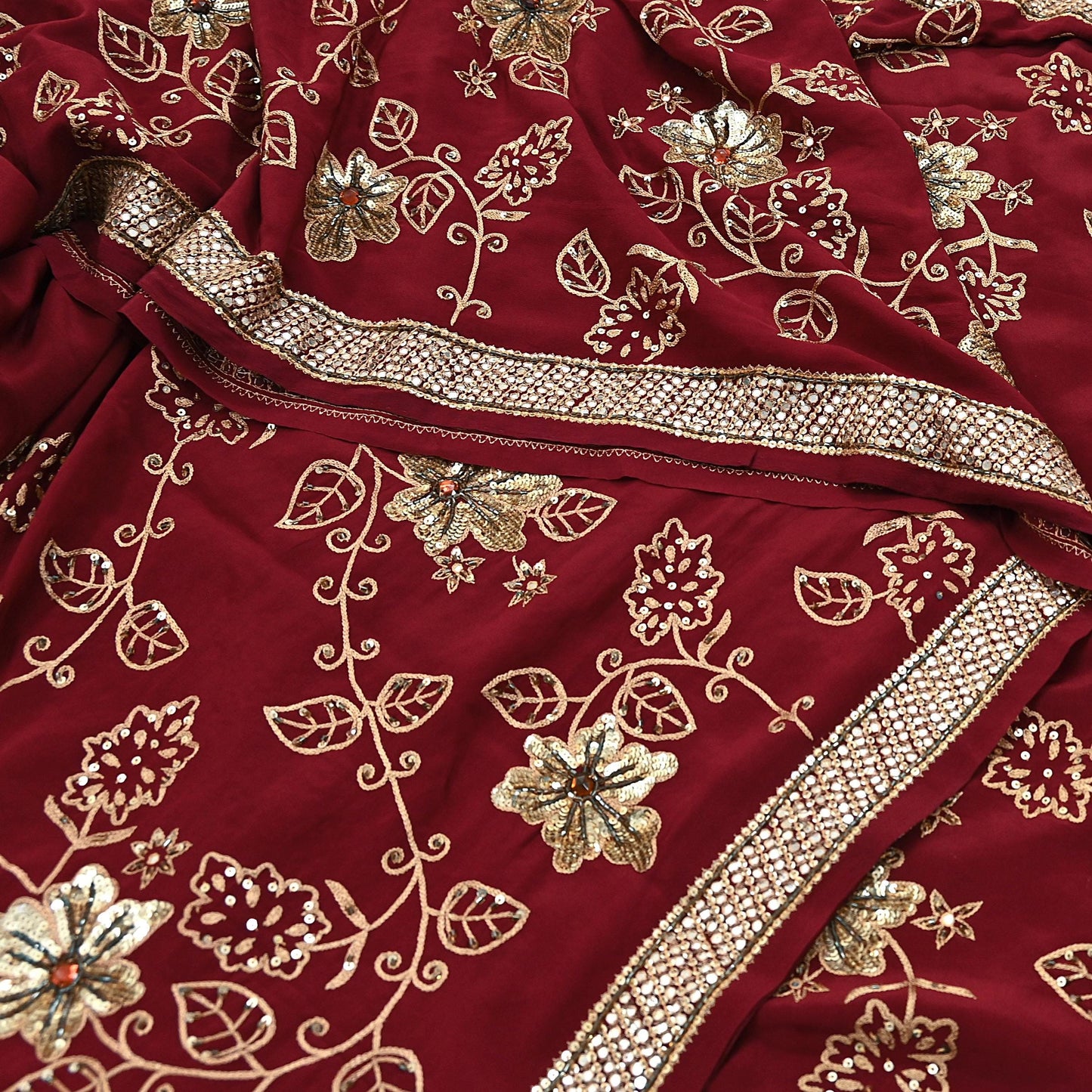 Indian Vintage Purple Saree Pure Crepe Silk Hand Embroidered Sari Craft Fabric 5Yd Sewing Soft Zari Dress making