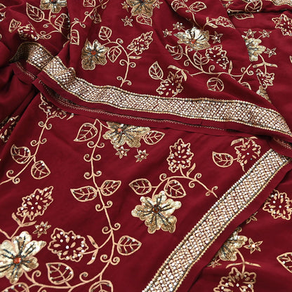 Indian Vintage Purple Saree Pure Crepe Silk Hand Embroidered Sari Craft Fabric 5Yd Sewing Soft Zari Dress making