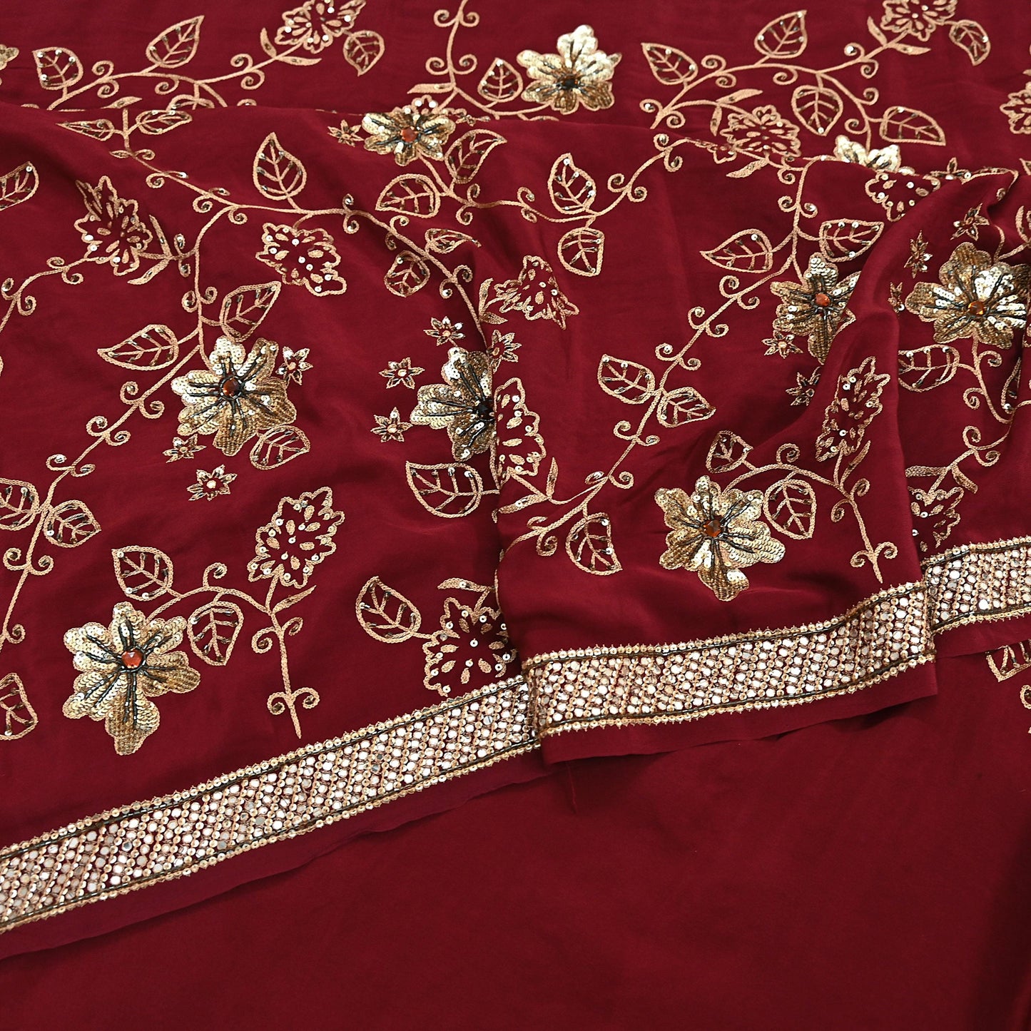 Indian Vintage Purple Saree Pure Crepe Silk Hand Embroidered Sari Craft Fabric 5Yd Sewing Soft Zari Dress making