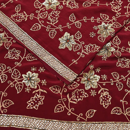 Indian Vintage Purple Saree Pure Crepe Silk Hand Embroidered Sari Craft Fabric 5Yd Sewing Soft Zari Dress making