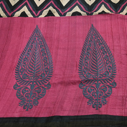 Indian Vintage Heavy Sari Pink & Black Pure Khadi Silk Handloom Saree Craft Fabric 6yd Ethnic Wear Dress making For Crafting Quilting