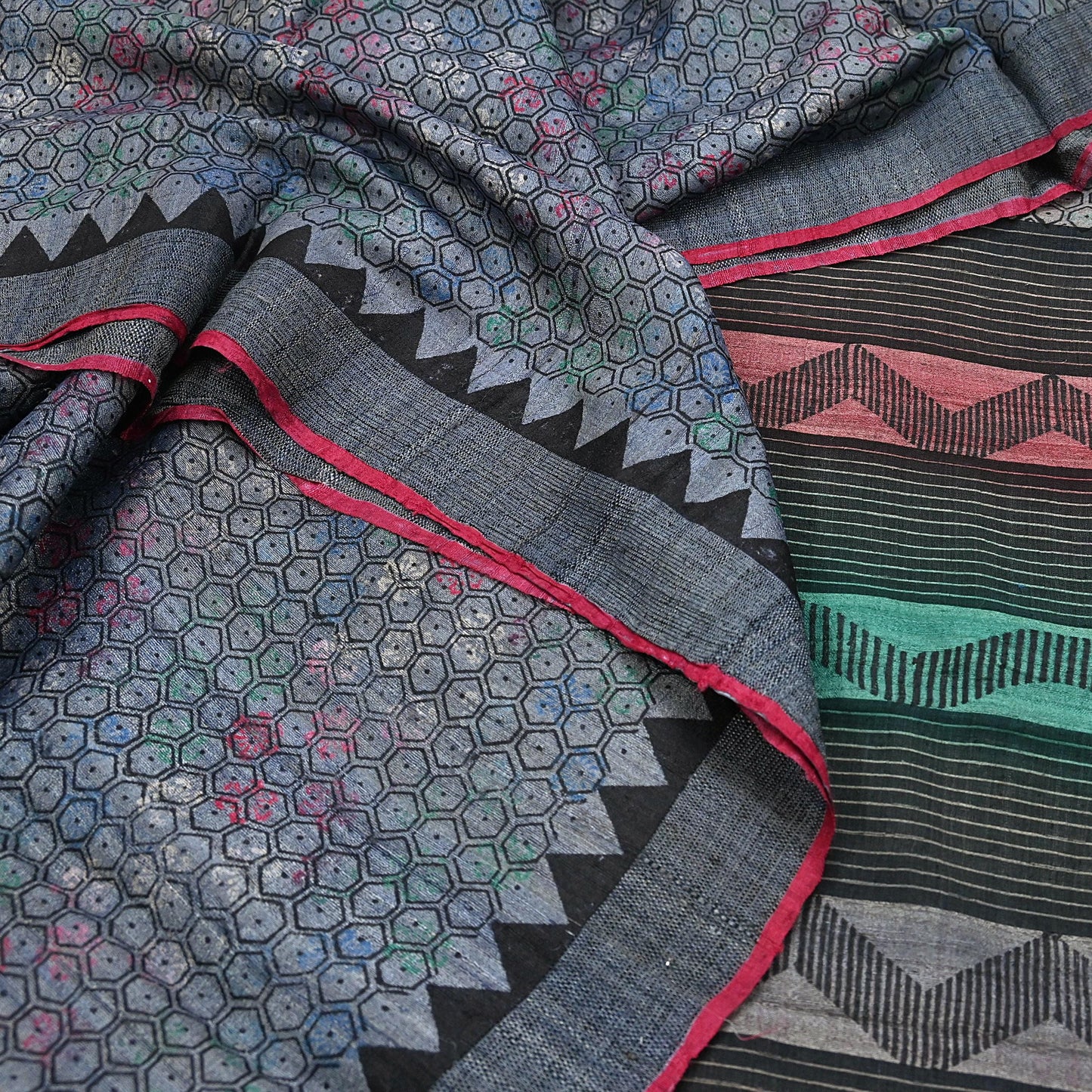 Indian Vintage Heavy Sari gray Pure Khadi Silk Handloom Saree Craft Fabric 5yd Ethnic Wear Dress making For Crafting Quilting