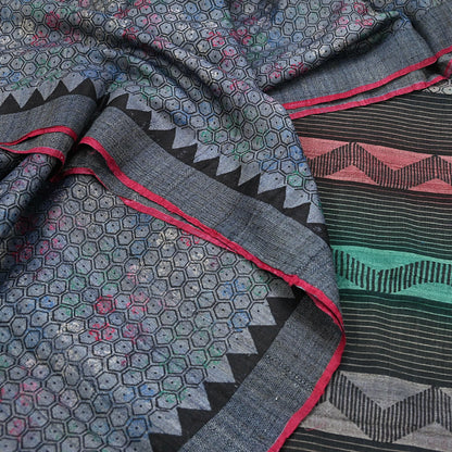 Indian Vintage Heavy Sari gray Pure Khadi Silk Handloom Saree Craft Fabric 5yd Ethnic Wear Dress making For Crafting Quilting