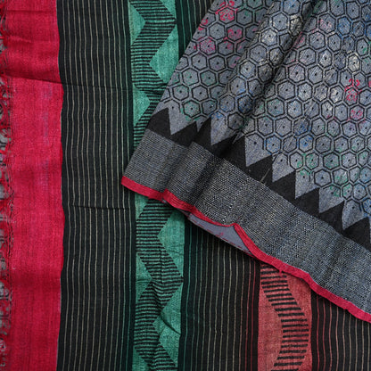 Indian Vintage Heavy Sari gray Pure Khadi Silk Handloom Saree Craft Fabric 5yd Ethnic Wear Dress making For Crafting Quilting