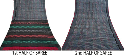 Indian Vintage Heavy Sari gray Pure Khadi Silk Handloom Saree Craft Fabric 5yd Ethnic Wear Dress making For Crafting Quilting