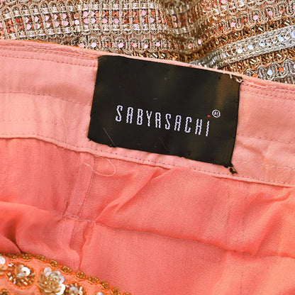 Vintage Peach Sabyasachi Lehenga Skirt Heavy Hand Embroidered Bridal Wear Net Zardozi Work Indian Wedding Outfit Designer Couture