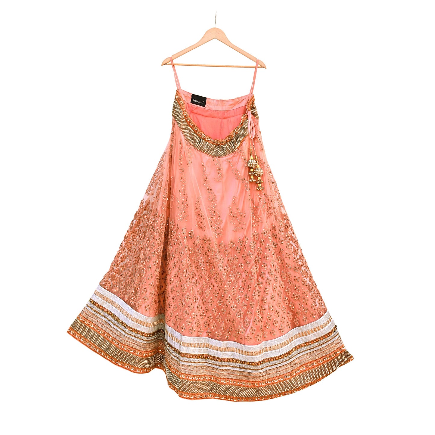 Vintage Peach Sabyasachi Lehenga Skirt Heavy Hand Embroidered Bridal Wear Net Zardozi Work Indian Wedding Outfit Designer Couture