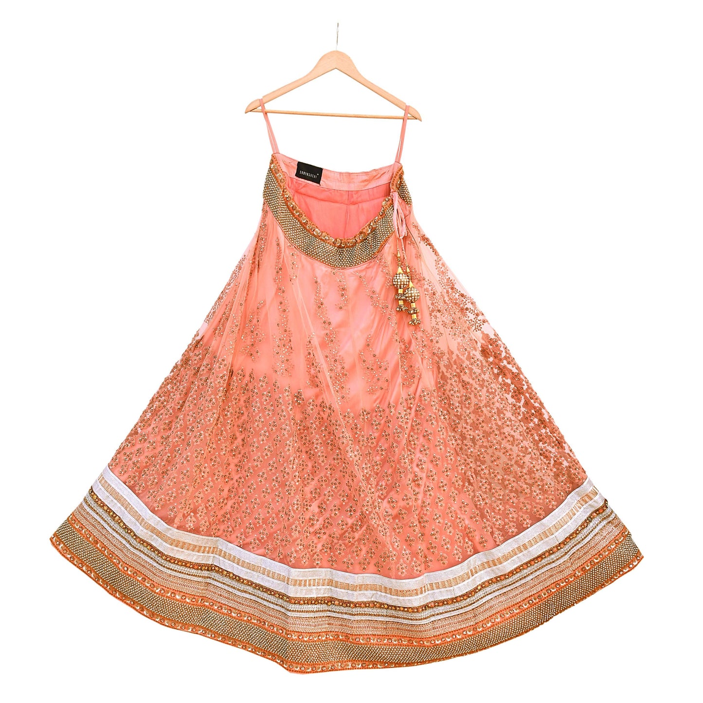 Vintage Peach Sabyasachi Lehenga Skirt Heavy Hand Embroidered Bridal Wear Net Zardozi Work Indian Wedding Outfit Designer Couture