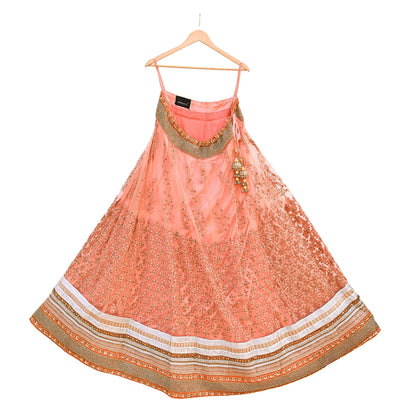 Vintage Peach Sabyasachi Lehenga Skirt Heavy Hand Embroidered Bridal Wear Net Zardozi Work Indian Wedding Outfit Designer Couture