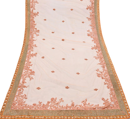 Indian Vintage Heavy Wedding Dupatta Peach Net Long Stole Hand Embroidered By Designer Sabyasachi Scarves Zardozi Bridal Veil