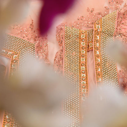 Indian Vintage Heavy Wedding Dupatta Peach Net Long Stole Hand Embroidered By Designer Sabyasachi Scarves Zardozi Bridal Veil