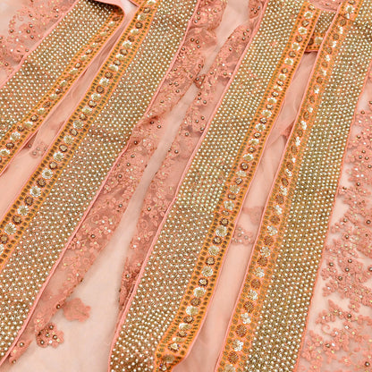 Indian Vintage Heavy Wedding Dupatta Peach Net Long Stole Hand Embroidered By Designer Sabyasachi Scarves Zardozi Bridal Veil