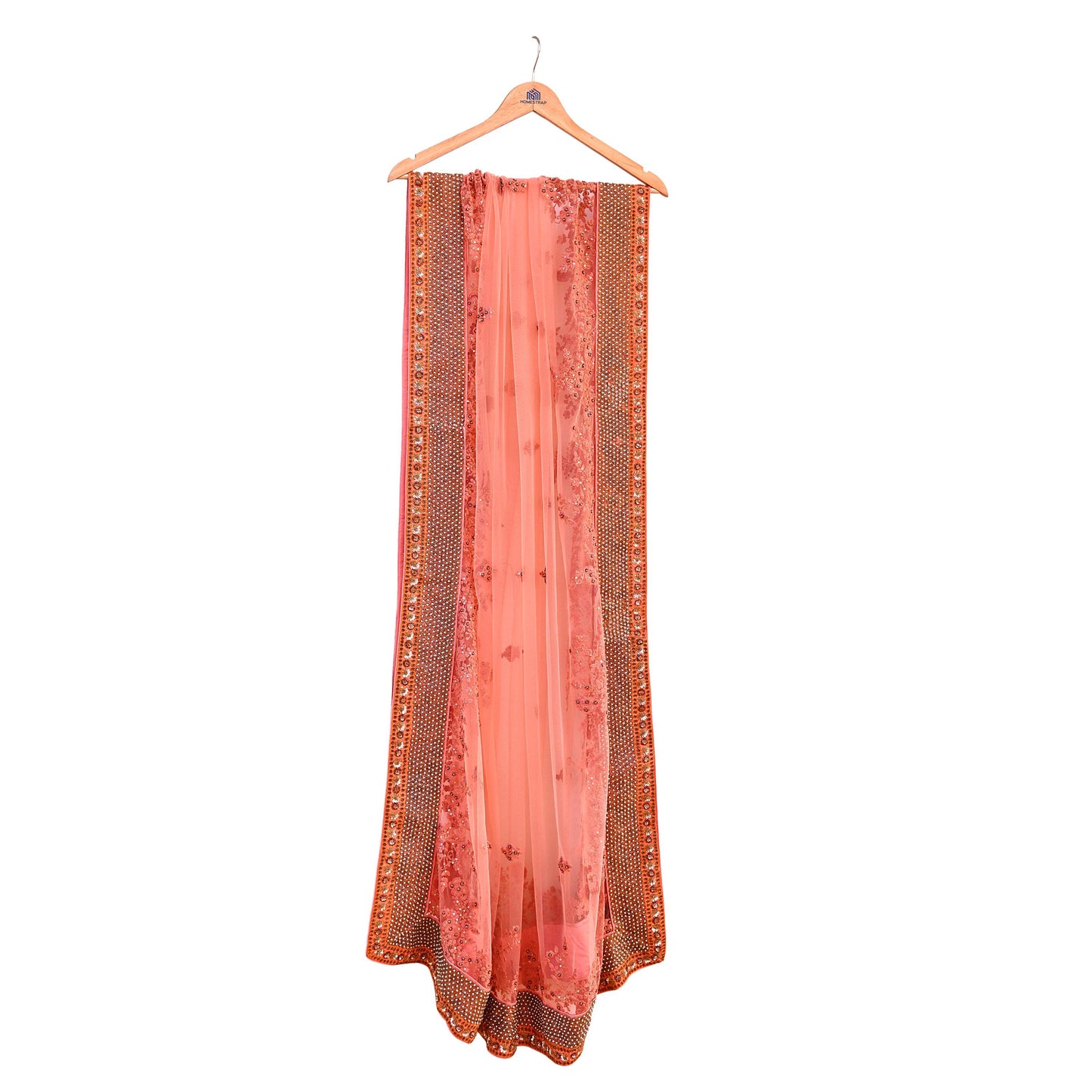 Indian Vintage Heavy Wedding Dupatta Peach Net Long Stole Hand Embroidered By Designer Sabyasachi Scarves Zardozi Bridal Veil