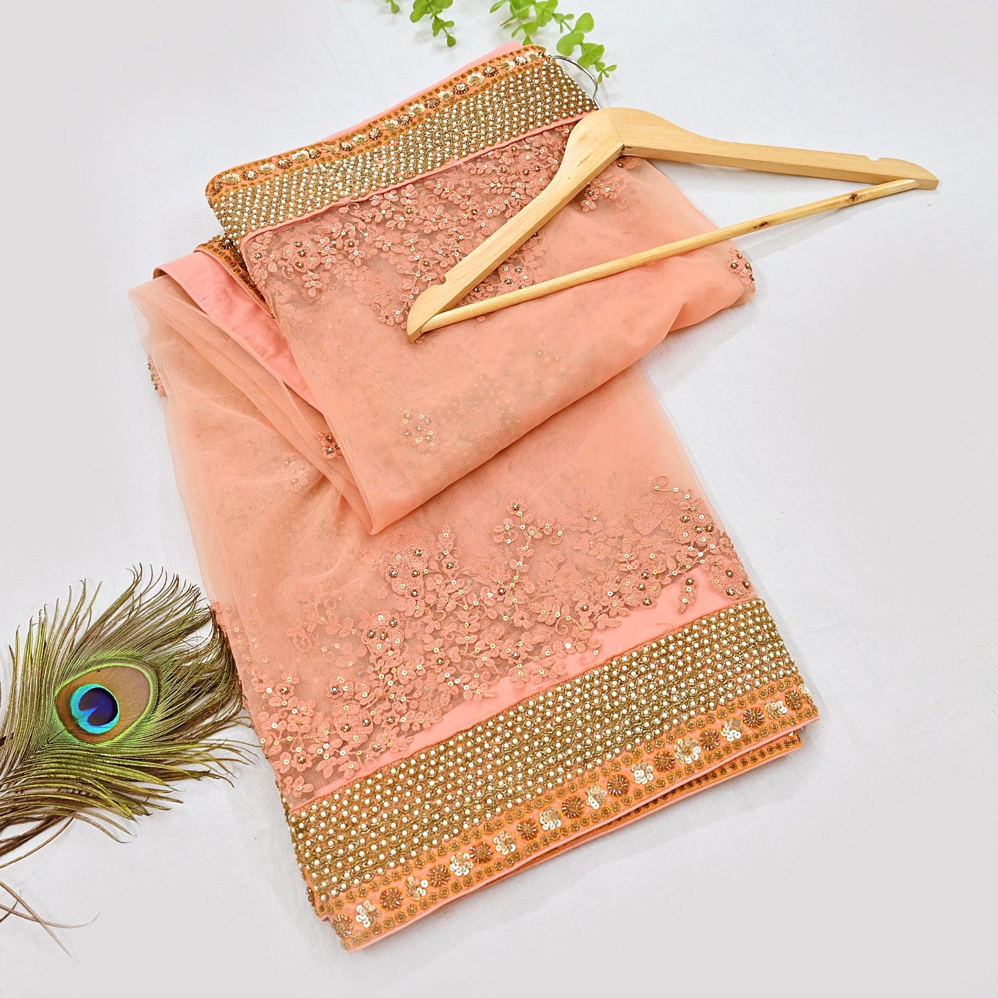 Indian Vintage Heavy Wedding Dupatta Peach Net Long Stole Hand Embroidered By Designer Sabyasachi Scarves Zardozi Bridal Veil