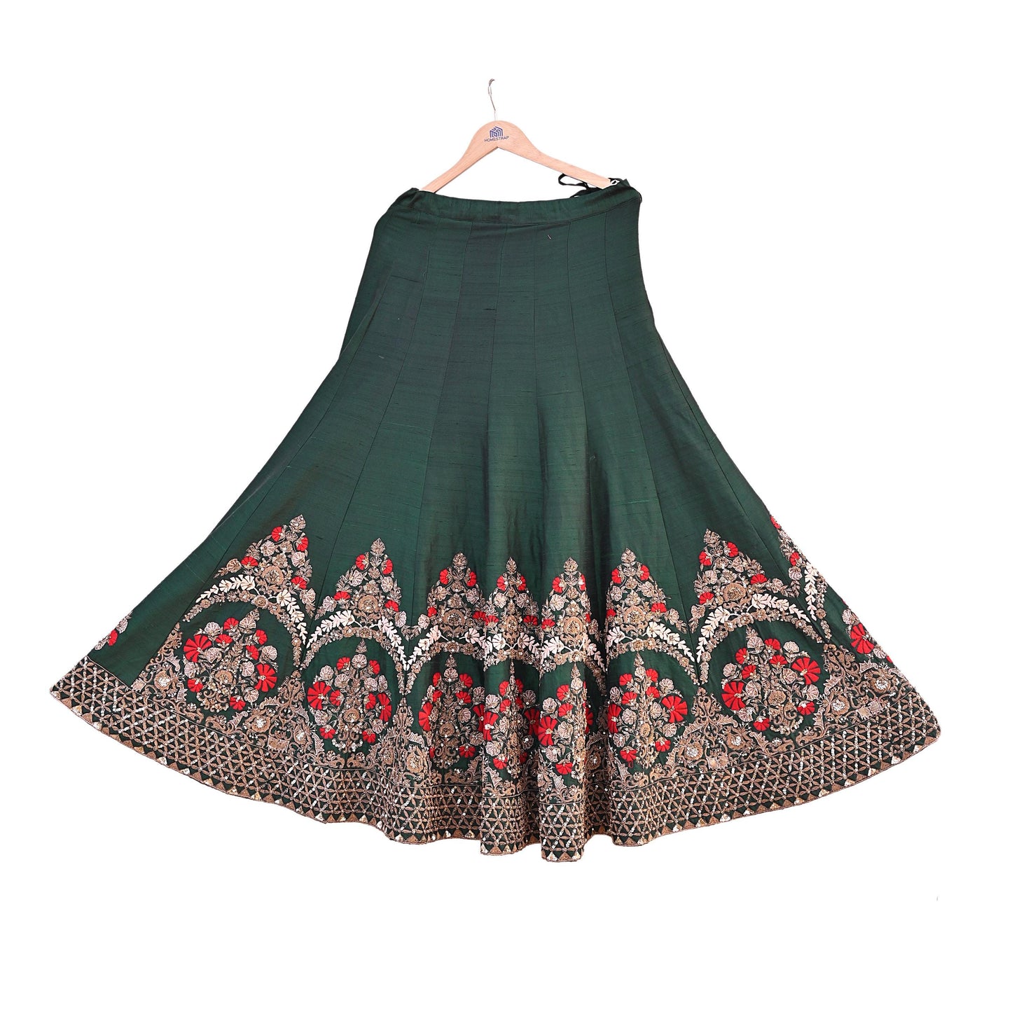 Indian Vintage Heavy Red Raw Silk Hand Embroidered Lehenga/Skirt By Designer Sabyasachi Bridal Wear Dabka/ Zardozi