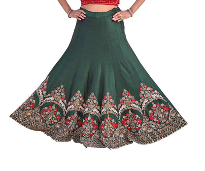 Indian Vintage Heavy Red Raw Silk Hand Embroidered Lehenga/Skirt By Designer Sabyasachi Bridal Wear Dabka/ Zardozi