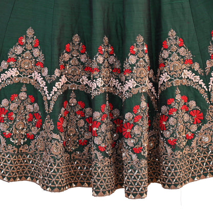 Indian Vintage Heavy Red Raw Silk Hand Embroidered Lehenga/Skirt By Designer Sabyasachi Bridal Wear Dabka/ Zardozi