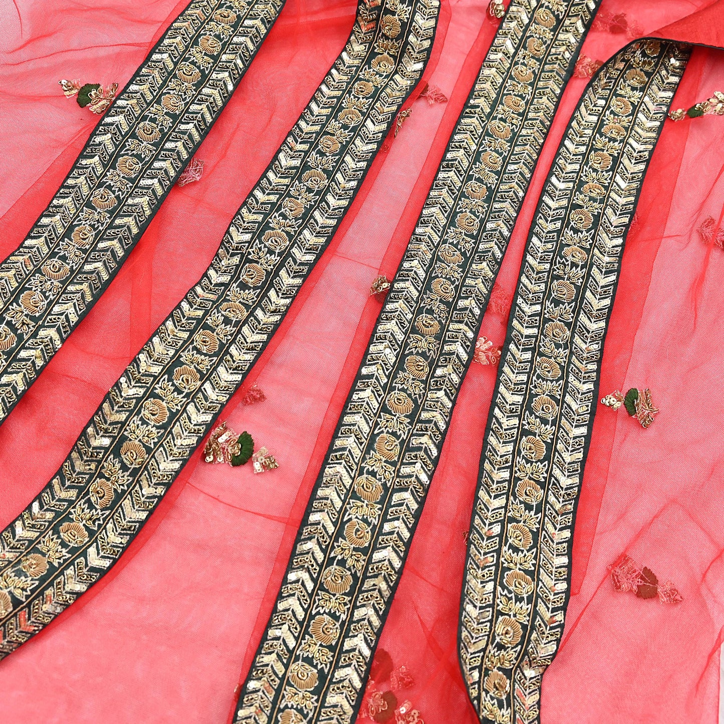 Indian Heavy Wedding Dupatta Red Net Long Stole Hand Embroidered By Designer Sabyasachi Scarves Zardozi Bridal Veil