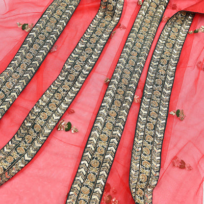 Indian Heavy Wedding Dupatta Red Net Long Stole Hand Embroidered By Designer Sabyasachi Scarves Zardozi Bridal Veil