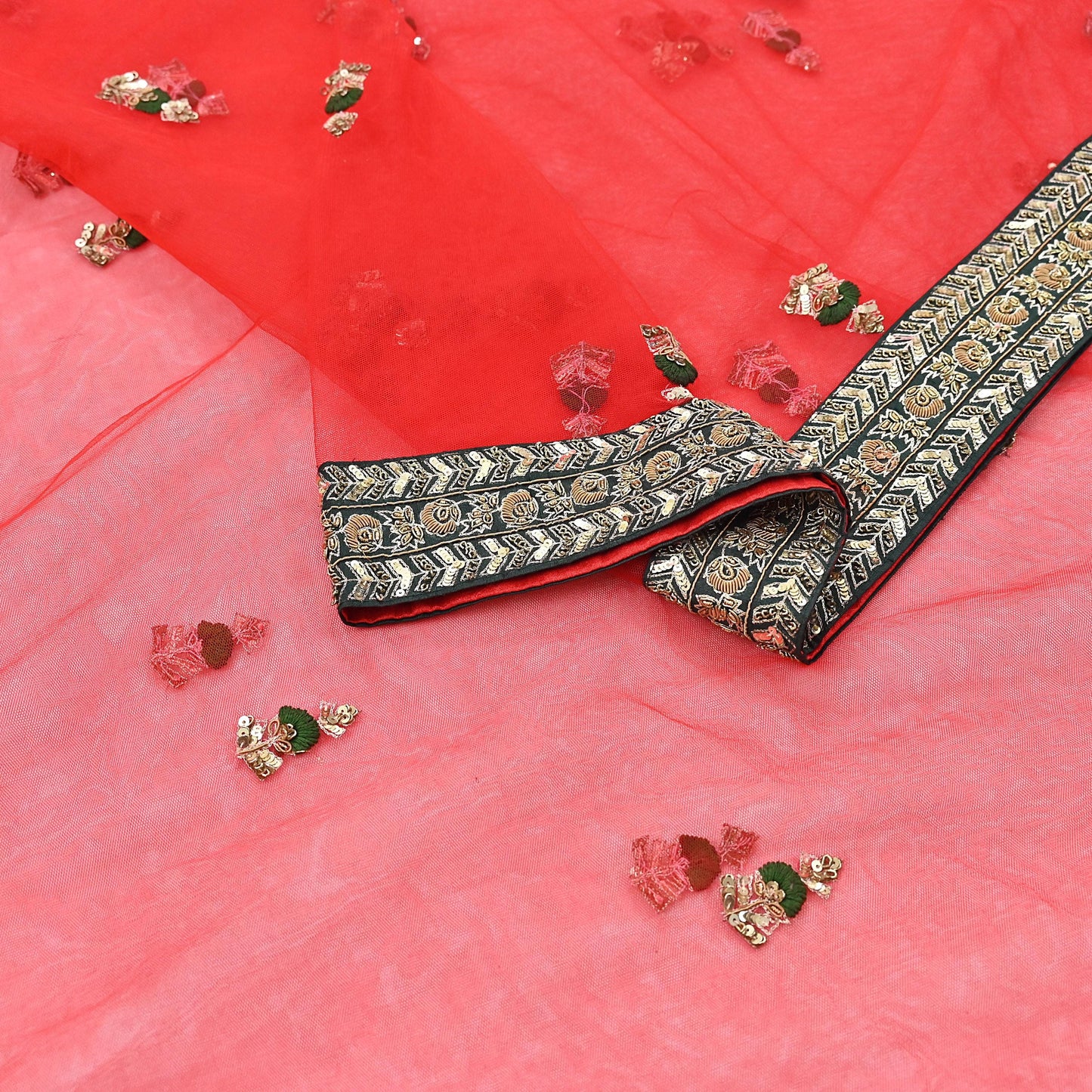 Indian Heavy Wedding Dupatta Red Net Long Stole Hand Embroidered By Designer Sabyasachi Scarves Zardozi Bridal Veil