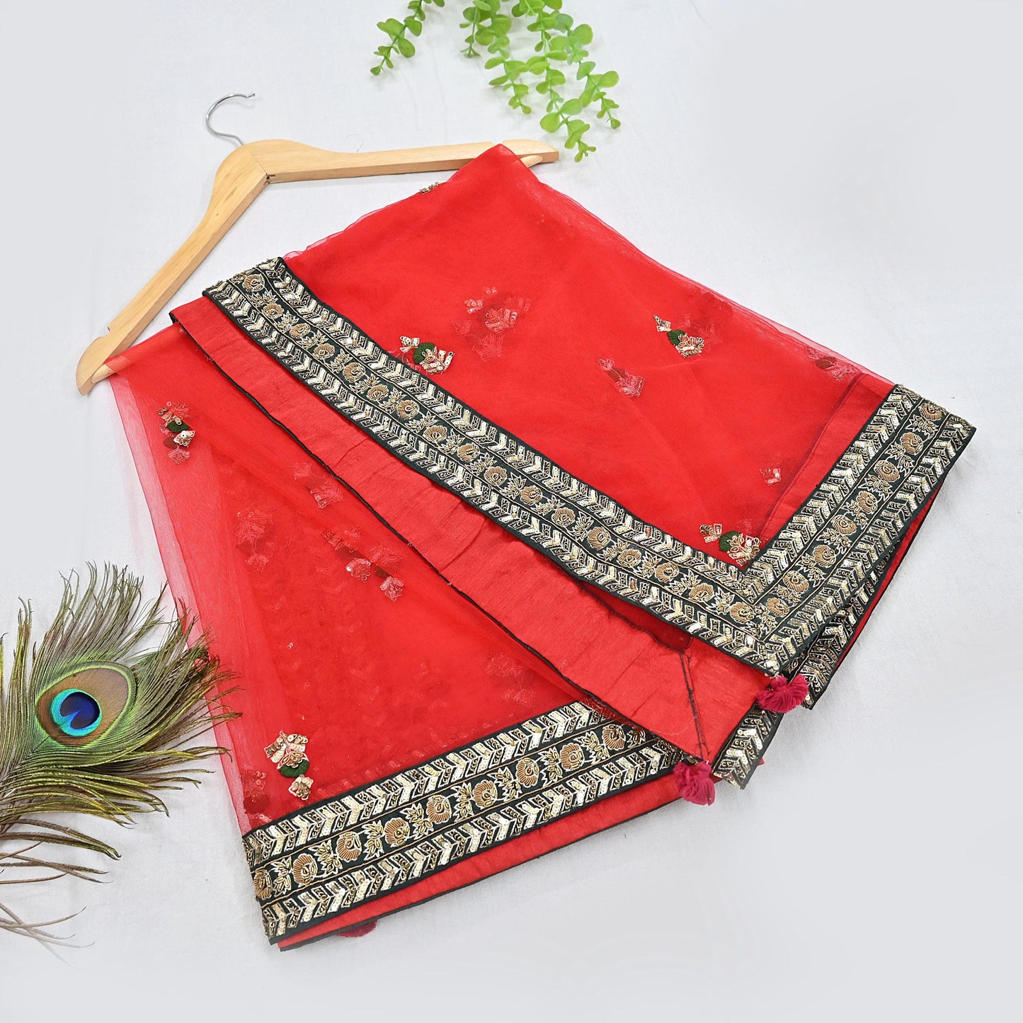 Indian Heavy Wedding Dupatta Red Net Long Stole Hand Embroidered By Designer Sabyasachi Scarves Zardozi Bridal Veil