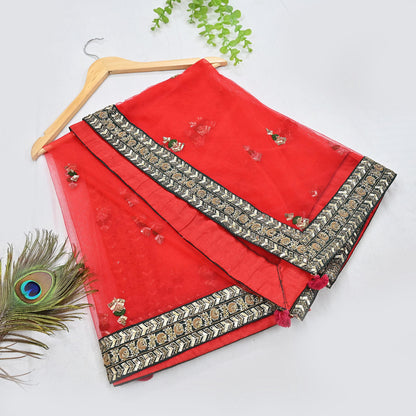 Indian Heavy Wedding Dupatta Red Net Long Stole Hand Embroidered By Designer Sabyasachi Scarves Zardozi Bridal Veil