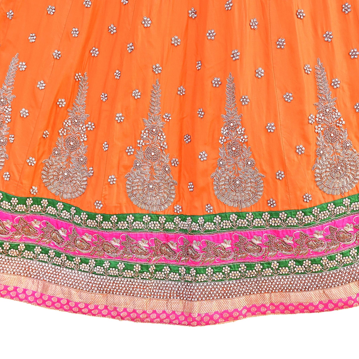 Indian Heavy Party Wear Orange Pure Silk Hand Embroidered Lehenga/Skirt Designer By Manish Malhotra Bridal Wear Zardozi/ Dabka