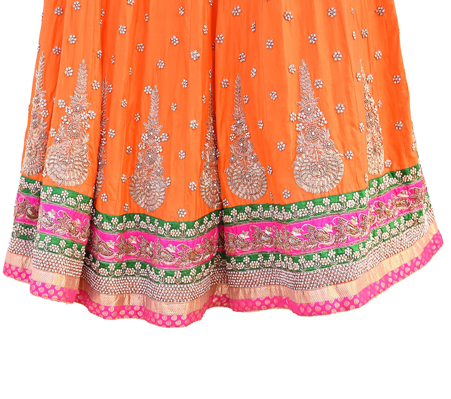 Indian Heavy Party Wear Orange Pure Silk Hand Embroidered Lehenga/Skirt Designer By Manish Malhotra Bridal Wear Zardozi/ Dabka