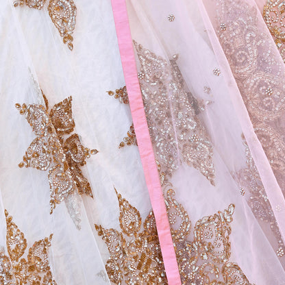 Anushree Reddy Pink White Net Lehenga Set Heavy Hand Embroidered Bridal Lehenga 3pcs Bollywood Wedding Wear Indian Outfit